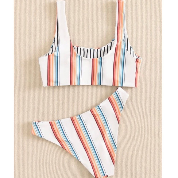 White Stripe Bikini Swimsuit - Picture 3 of 4